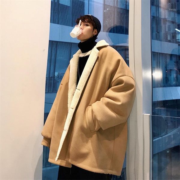 

2018 winter new solid color material loose coat jacket korean version of the suit collar lamb hair cotton coat black / khaki1