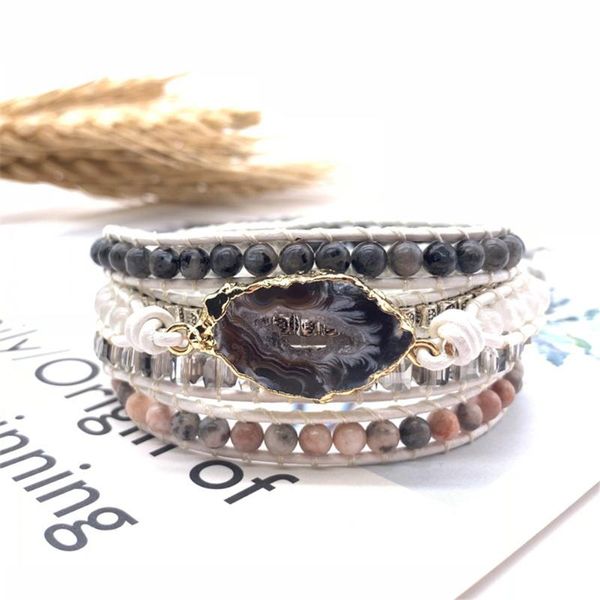 

1pcs new hand string turquoises braid leather bracelet bohemian creative multilayer hand ornaments drop shipping, Black