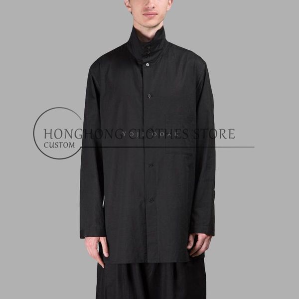 

6xl big yards men's clothing 2021 original design 100% cotton high collar medium and long shirt independent designer blouse, White;black
