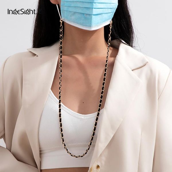 

chains ingesight.z goth gothic metal twisted black velvet curb choker necklace mask chain for women long necklaces neck jewelry gifts, Silver