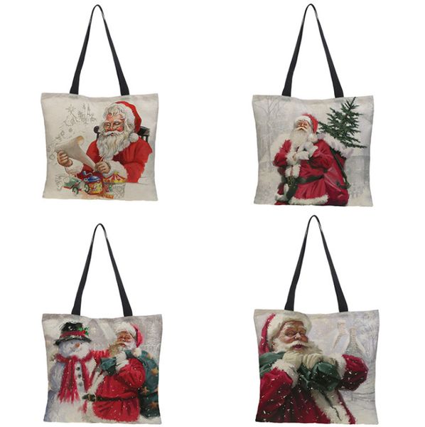 Die neueste Größe von 43 x 43 cm, Weihnachtsgeschenktüte, Weihnachtsmann-Dekorationsstil, Jute-Handtasche, Einkaufstasche, kostenloser Versand