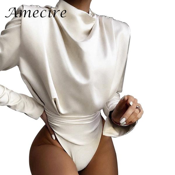 

women's jumpsuits & rompers amecir elegant blouse shirt bodysuit outfits ladies fashion daily streetwear short jumpsuit back open, Black;white