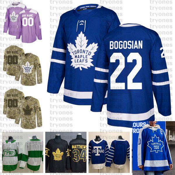 

2021 reverse retro customize #22 zach bogosian toronto maple leafs jerseys golden edition camo veterans day fights cancer hockey jersey, Black;red