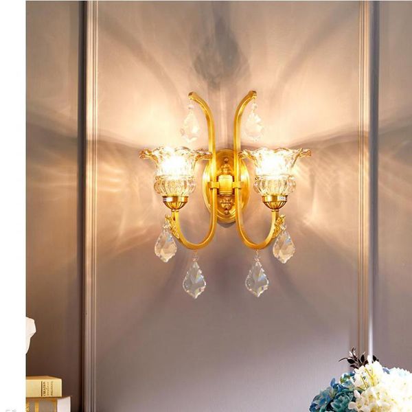 

bedroom decor crystal wall lamp wandlamp copper glass lampshade wall light bedside night lamp living room corridor mirror light
