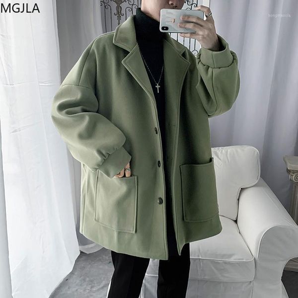 

loose casual woolen windbreaker men's fashion long woolen coat coat winter men mens winter1, Black