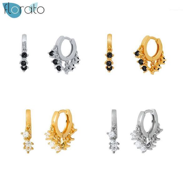 

black/white zircon 925 sterling silver huggie hoop earrings for women ins tiny prevent allergy earrings fashion jewelry1, Golden;silver