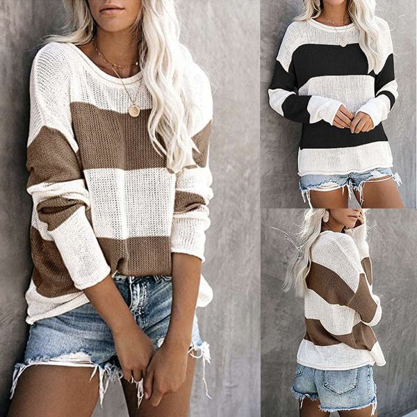 

2020 women's new knitwear striped pullover, White;black
