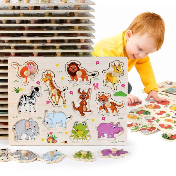 Commercio all'ingrosso Montessori in legno per bambini Jigsaw Puzzles Giocattoli educativi Giochi per bambini Baby 3D Puzzle Giocattoli per bambini 1 2 3 anni