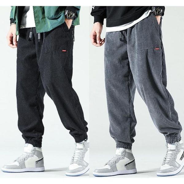 

new arrival men harem pants 2020 streetwear winter warm corduroy trousers outdoor comfort male loose jogger sport pants pantalon, Black