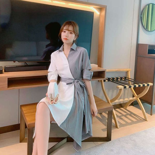 

is 5-sleeve long dress 2020 summer very fairy, Black;gray