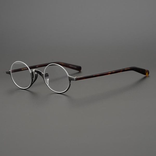 

2021 Handmade Vintage Titanium Acetate Glasses Frame Men Women Round Semi Rimless Eyewear Myopia Optical Prescription Eyeglasses, Black