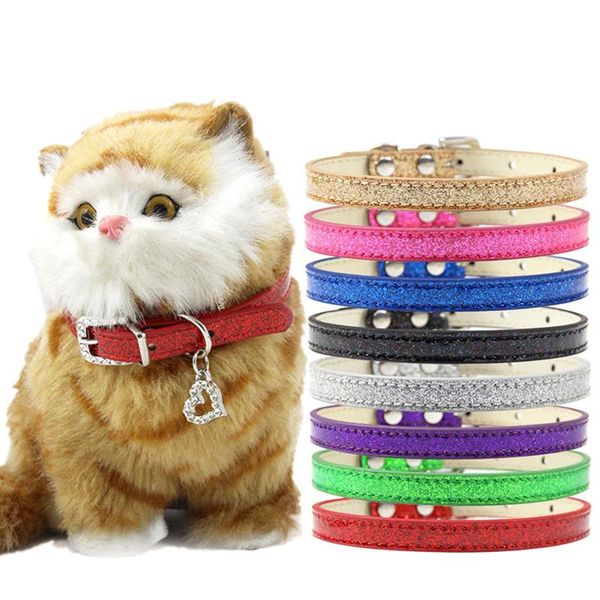 

dog collars & leashes bling leather collar heart pendant assessory small puppy cat jewelry accessory