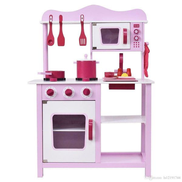 

wood kitchen toy kids cooking pretend play set toddler wooden playset gift new