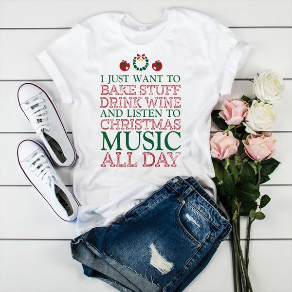 

women lady t shirt bake stuff drink wine printed tshirt ladies short sleeve tee shirt women female clothes graphic t shirt, White