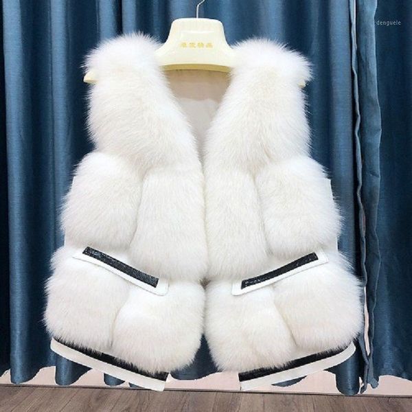 

women 2021 autumn winter new faux fur vest coat female sleeveless gilet jacket ladies fake fur thick waistcoat outwear c2631, Black