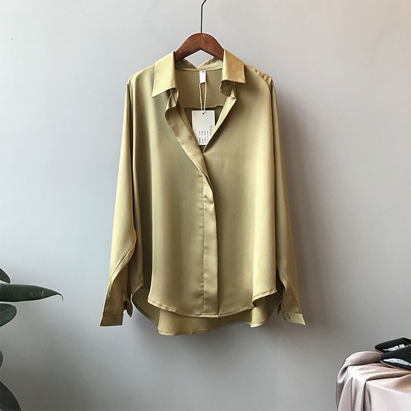 

2021 new sherhure women spring satin turn down collar pure color womens and blouses boho shirt blusas roupa feminina 8urk, White