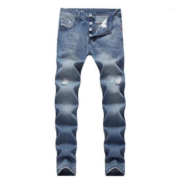 

2021 retro teenage men jeans straight pants spring and summer casual loose pants brand biker jeans big size1, Blue