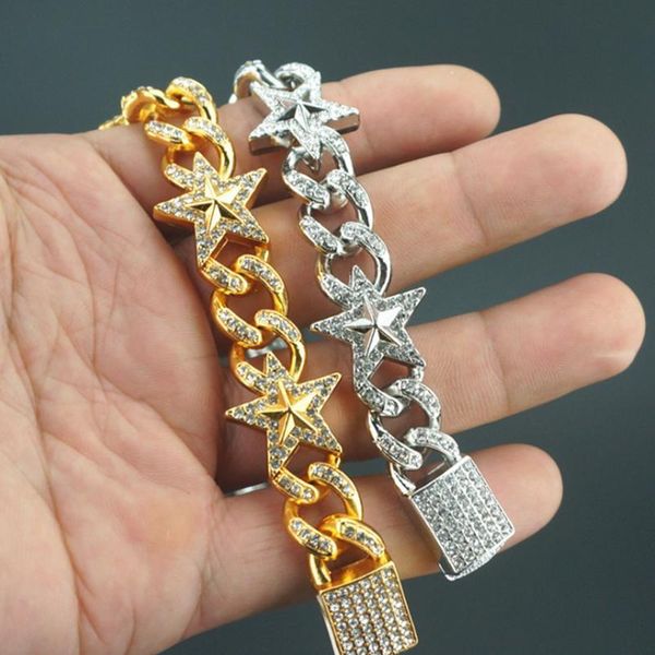 

iced out cuban link bracelet mens bracelet gold hip hop miami chain bracelets wmtzpt, Black