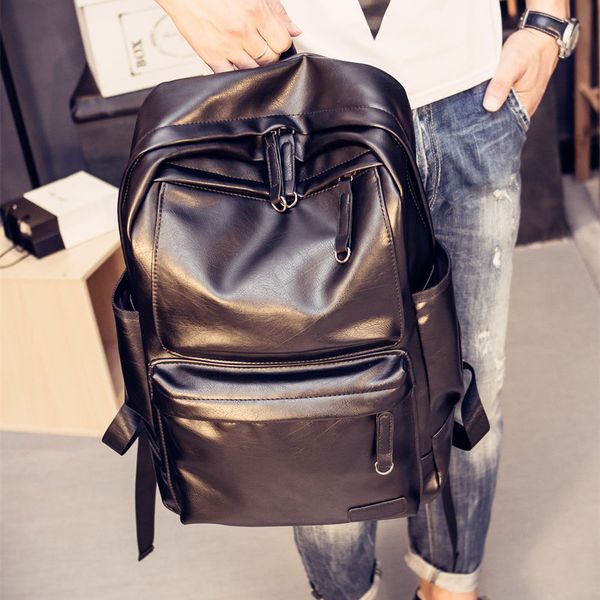 

korean fashion pu leather men's backpack schoolbag computer leisure sports travel bag
