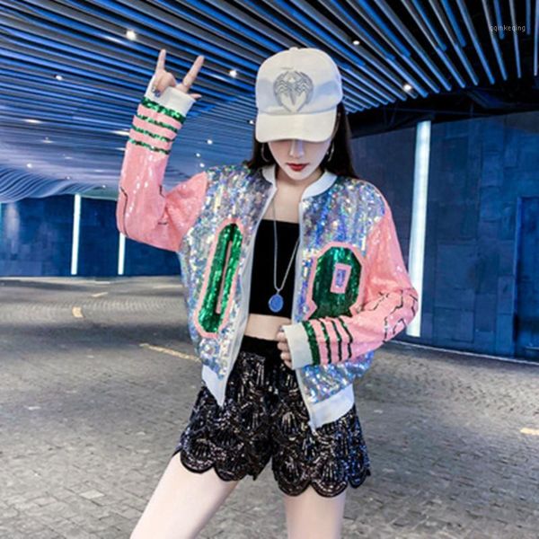 

veste femme printemps 2019 new sequin long sleeve o neck 08 fashion zipper sequined jackets female bling club outerwear & coats1, Black;brown