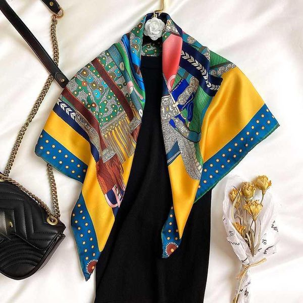 

luxury twill silk women hijab scarf neckerchief fashion printed head scarves 90*90cm square shawls hand rolled scarfs for ladies1, Blue;gray