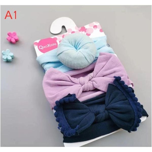 

baby girls knot ball donut headbands bow turban 3pcs set infant elastic hairbands new children knot headwear kids bbydpt bde_home, Silver