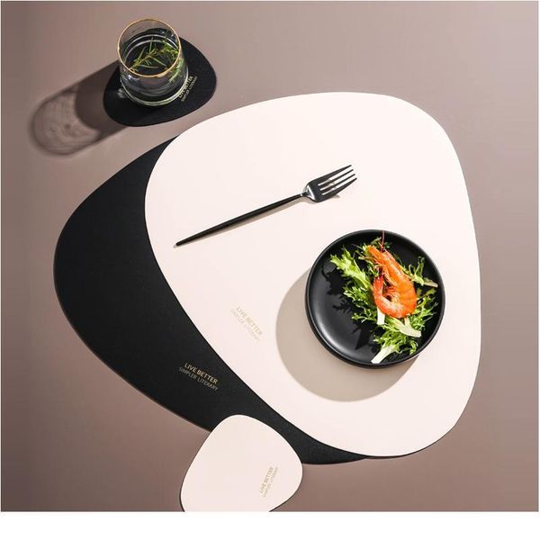 

drop-shaped shape placemat plate mat food grade leather table pad waterproof heat insulation kitchen gadget easy jllnjj