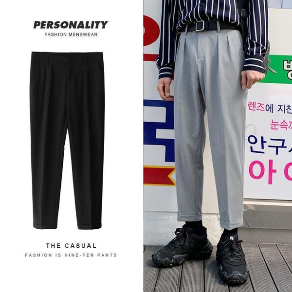 

dress pants men's fashion solid color business casual straight pants men streetwear wild loose suit mens trousers1, White;black