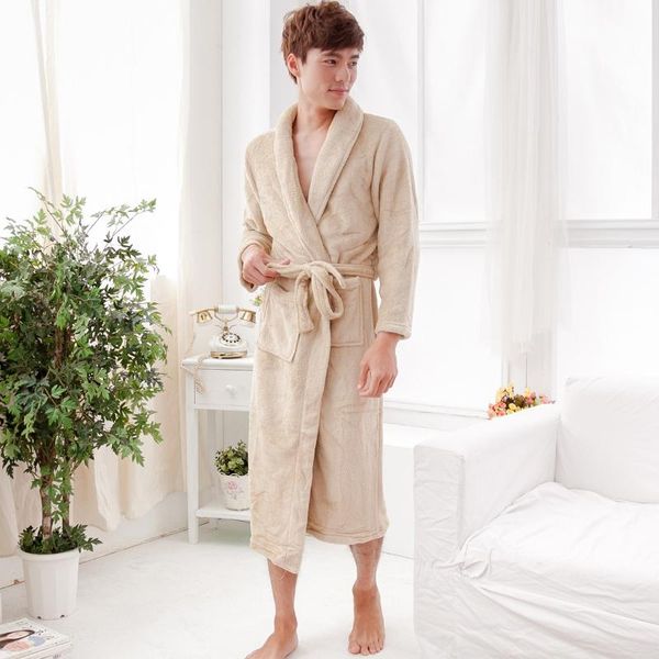 

men's sleepwear 2021 coral fleece robe men nightwear winter thick nightgown couple kimono bathrobe gown soft intimate lingerie, Black;brown