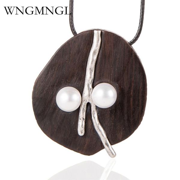 

pendant necklaces wngmngl 2021 vintage wood jewelry choker for women statement & pendants gift her collares colar collier, Silver