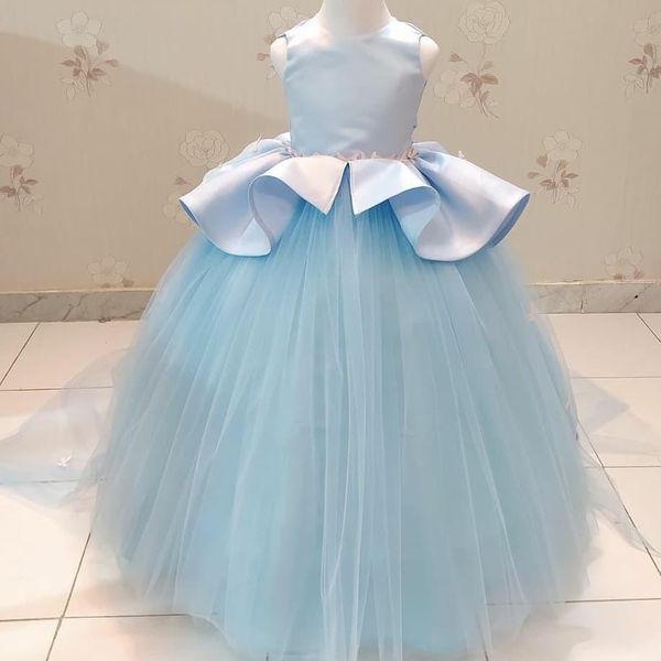 

2020 sky blue flower girl dresses ball gown tulle little girl wedding dresses communion pageant dresses gowns, White;blue