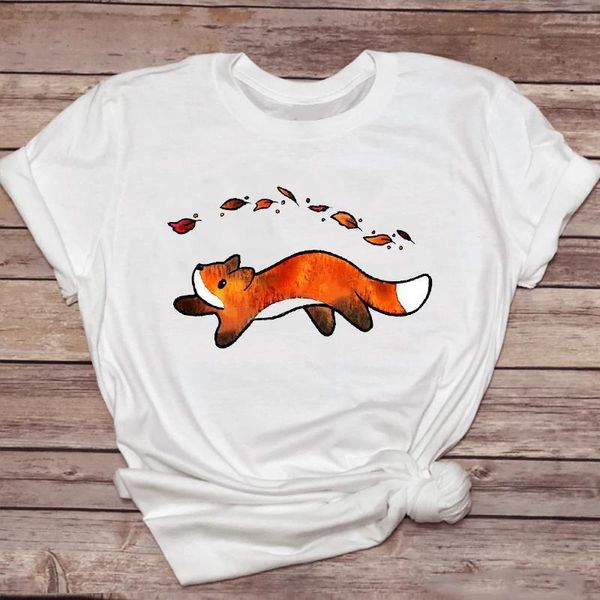 

women t-shirts fox animal mujer camisetas short sleeve fashion 90s ladies print graphic t lady shirt female tee t-shirt, White