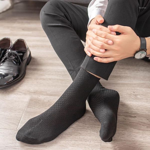 

1 pair men business casual male large  socks bamboo fiber socks men breathable compression long1, Black