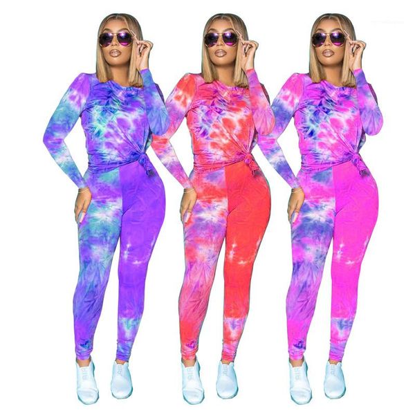 

neck tracksuits slim designer womens 2pcs sets new tie dye womens two piece pants casual crew, Gray