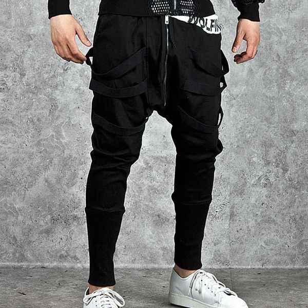 

running pants 2021 outdoor men sport jogging hip hop harem sweatpants low crotch trousers ribbon sports dance pants1, Black;blue