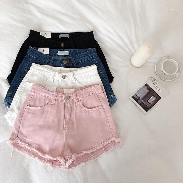 

denim shorts female 2020 summer casual washed white hole ants flash denim ants female student shorts1, Blue