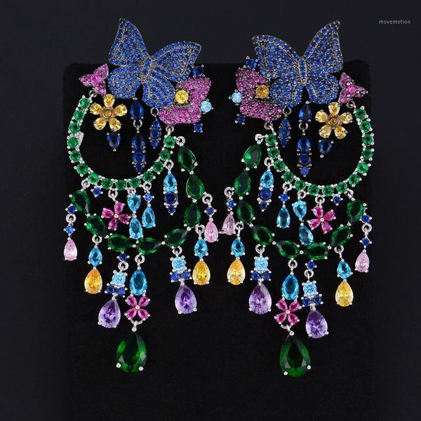 

siscathy cute butterfly pierced full cz cubic zirconia earrings fashion jewelry statement dangle drop earrings for women wear1, Silver