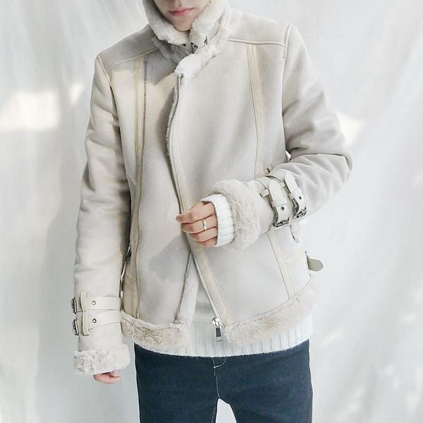 

new winter korean fashion slim suede fur one men's jacket men's casual warm jacket plus velvet tide1, Black