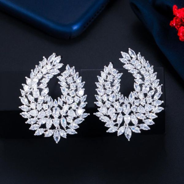

2021 Luxury Popular Waterdrop Full Mirco Paved Cubic Zircon Naija Wedding Earring Fashion Women Party Jewelry, Silver