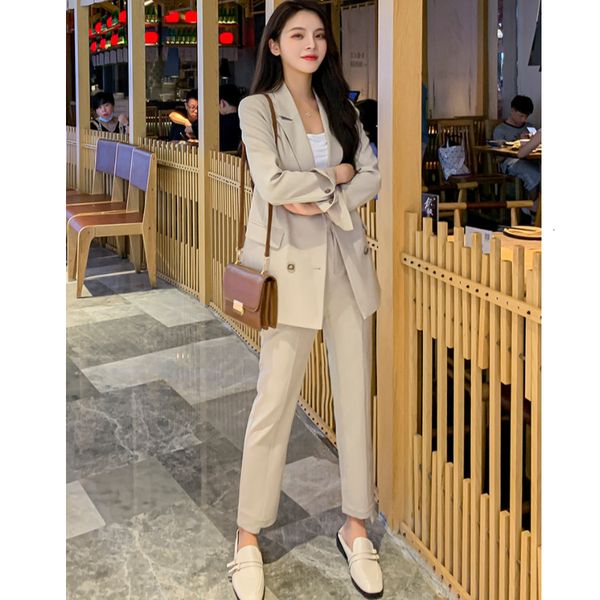 

2021 new spring women suits slim pants jacket 2 pieces female wear to business two-piece suit set iz7n, White;black