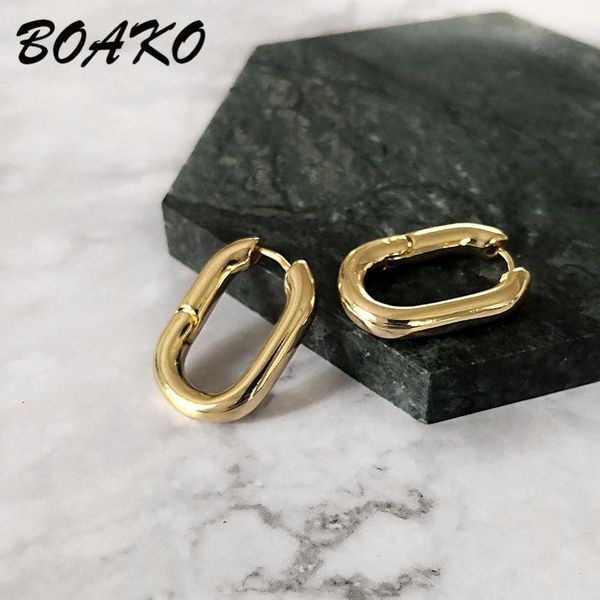 

baoko steampunk chic o shaped hoop earrings for women punk style chunky hoops geometrical earrings minimalist korean earring, Golden;silver