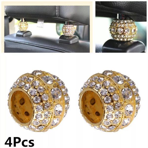 

interior decorations 4 pcs seat rod diamond ring car-styling car ornament icy crystal headrest collar decor moulding golden silver