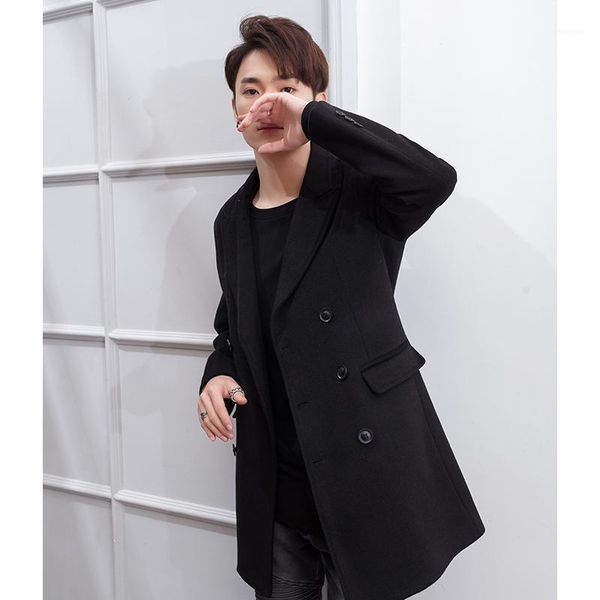

coat man mid-long fashion korean version youth vigor general british wool coat small student handsome winter men1, Black