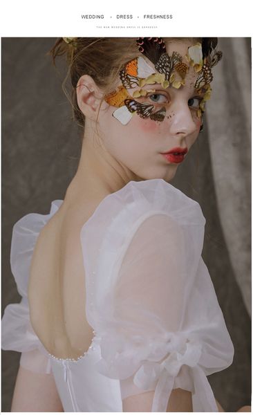 

2021 new square wedding dress, swollen collar, high-low sleeves. nzeu, Blue;red