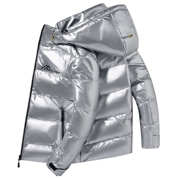 

shiny fabric down jacket men newhooded white duck thick winter warm parka waterproof plus size 4xl 201023, Black