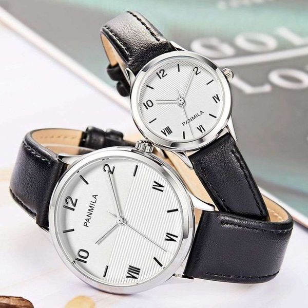 

pin lovers watch fanmila simple three watch women's fashion classic parallel stripe men's quartz watch, Slivery;brown