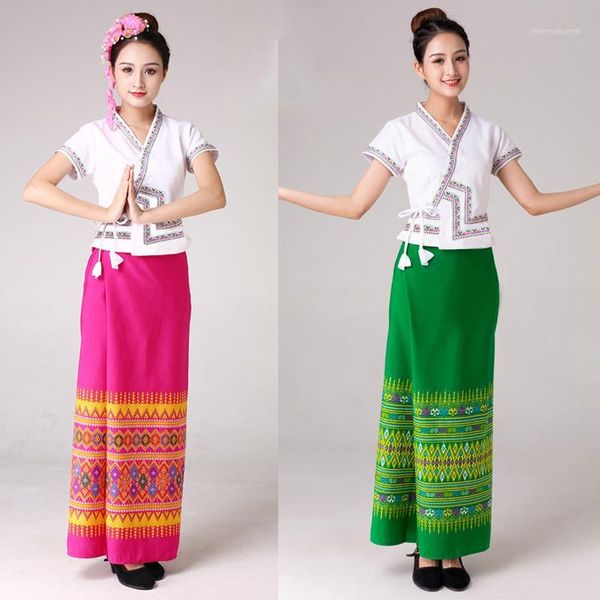 

ethnic clothing women festival dress stage performance costume thai dance sets southeast asian style oriental vistido1, Red
