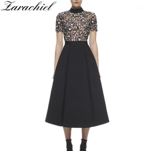 

new 2018 spring summer self portrait flower embroidery lace dress women's short sleeve hollow out patchwork pocket long dress1, White;black