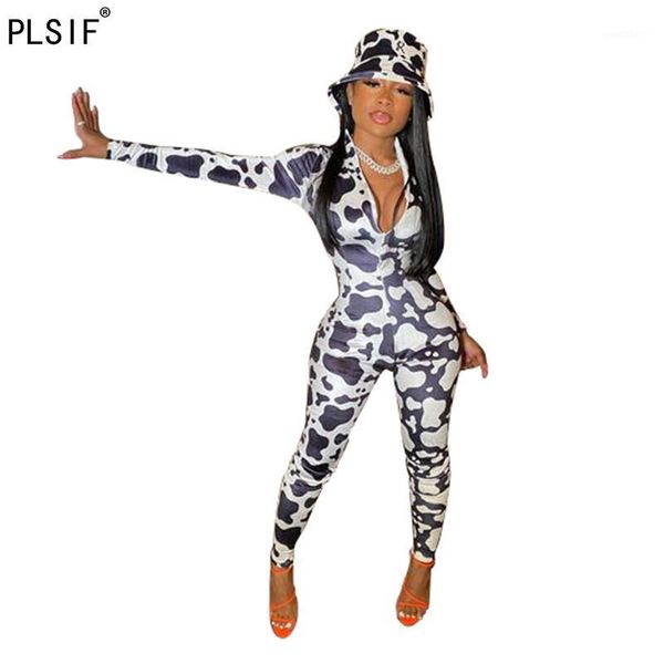 

fashion leopard patchwork lady jumpsuits long sleeve skinny overall club party sports jumpsuits1, Black;white