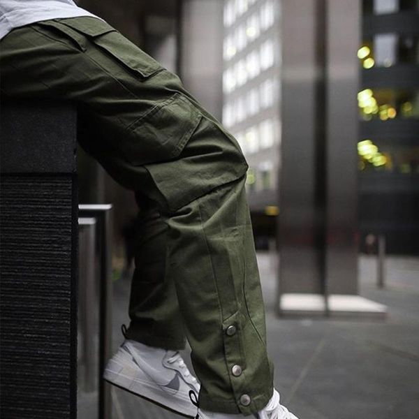 

2020 men's new trend muscle fitness loose multi bag overalls leisure sports running exercise fast dry pants men, Black